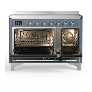 ILVE Majestic III 48-Inch Induction Range with 6 Induction Elements, 5.02 cu. ft. Oven, Blue Grey with Chrome Trim, Triple Glass Door, UMIB48NR3BGC