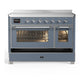 ILVE Majestic III 48-Inch Induction Range with 6 Induction Elements, 5.02 cu. ft. Oven, Blue Grey with Chrome Trim, Triple Glass Door, UMIB48NR3BGC