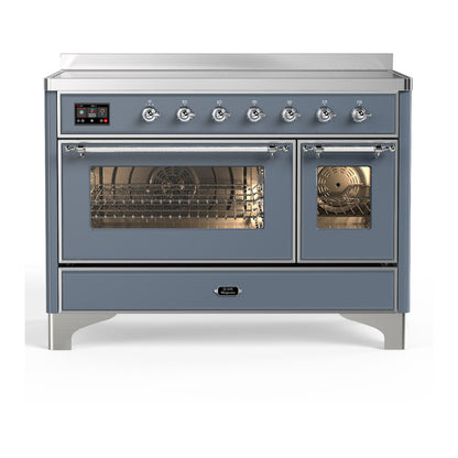ILVE Majestic III 48-Inch Induction Range with 6 Induction Elements, 5.02 cu. ft. Oven, Blue Grey with Chrome Trim, Triple Glass Door, UMIB48NR3BGC