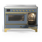 ILVE Majestic III 48-Inch Induction Range with 6 Induction Elements, 5.02 cu. ft. Oven, Blue Grey with Brass Trim, Triple Glass Door, UMIB48NR3BGG