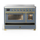ILVE Majestic III 48-Inch Induction Range with 6 Induction Elements, 5.02 cu. ft. Oven, Blue Grey with Brass Trim, Triple Glass Door, UMIB48NR3BGG