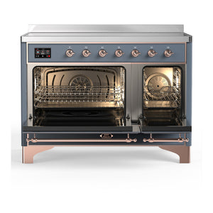 ILVE Majestic III 48-Inch Induction Range with 6 Induction Elements, 5.02 cu. ft. Oven, Blue Grey with Copper Trim, Triple Glass Door, UMIB48NR3BGP