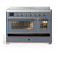 ILVE Majestic III 48-Inch Induction Range with 6 Induction Elements, 5.02 cu. ft. Oven, Blue Grey with Copper Trim, Triple Glass Door, UMIB48NR3BGP