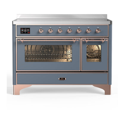 ILVE Majestic III 48-Inch Induction Range with 6 Induction Elements, 5.02 cu. ft. Oven, Blue Grey with Copper Trim, Triple Glass Door, UMIB48NR3BGP