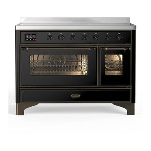 ILVE Majestic III 48-Inch Induction Range with 6 Induction Elements, 5.02 cu. ft. Oven, Glossy Black with Burnished Trim, Triple Glass Door, UMIB48NR3BKB