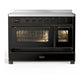ILVE Majestic III 48-Inch Induction Range with 6 Induction Elements, 5.02 cu. ft. Oven, Glossy Black with Burnished Trim, Triple Glass Door, UMIB48NR3BKB