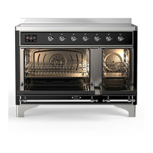 ILVE Majestic III 48-Inch Induction Range with 6 Induction Elements, 5.02 cu. ft. Oven, Glossy Black with Chrome Trim, Triple Glass Door, UMIB48NR3BKC
