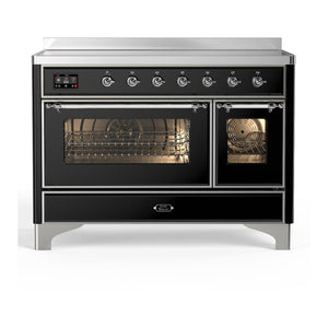 ILVE Majestic III 48-Inch Induction Range with 6 Induction Elements, 5.02 cu. ft. Oven, Glossy Black with Chrome Trim, Triple Glass Door, UMIB48NR3BKC
