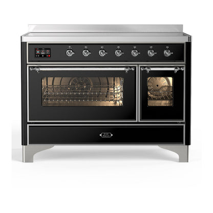 ILVE Majestic III 48-Inch Induction Range with 6 Induction Elements, 5.02 cu. ft. Oven, Glossy Black with Chrome Trim, Triple Glass Door, UMIB48NR3BKC