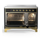 ILVE Majestic III 48-Inch Induction Range with 6 Induction Elements, 5.02 cu. ft. Oven, Glossy Black with Brass Trim, Triple Glass Door, UMIB48NR3BKG
