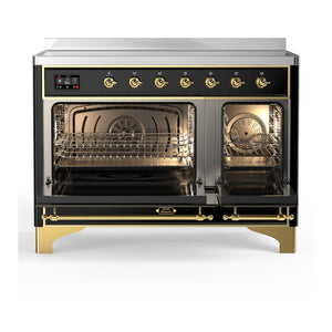 ILVE Majestic III 48-Inch Induction Range with 6 Induction Elements, 5.02 cu. ft. Oven, Glossy Black with Brass Trim, Triple Glass Door, UMIB48NR3BKG
