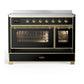 ILVE Majestic III 48-Inch Induction Range with 6 Induction Elements, 5.02 cu. ft. Oven, Glossy Black with Brass Trim, Triple Glass Door, UMIB48NR3BKG