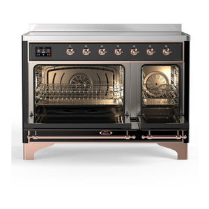 ILVE Majestic III 48-Inch Induction Range with 6 Induction Elements, 5.02 cu. ft. Oven, Glossy Black with Copper Trim, Triple Glass Door, UMIB48NR3BKP