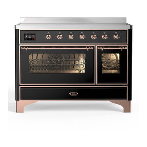 ILVE Majestic III 48-Inch Induction Range with 6 Induction Elements, 5.02 cu. ft. Oven, Glossy Black with Copper Trim, Triple Glass Door, UMIB48NR3BKP