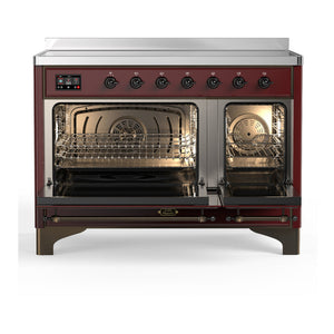 ILVE Majestic III 48-Inch Induction Range with 6 Induction Elements, 5.02 cu. ft. Oven, Burgundy with Burnished Trim, Triple Glass Door, UMIB48NR3BUB