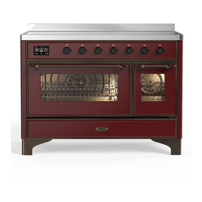 ILVE Majestic III 48-Inch Induction Range with 6 Induction Elements, 5.02 cu. ft. Oven, Burgundy with Burnished Trim, Triple Glass Door, UMIB48NR3BUB
