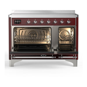 ILVE Majestic III 48-Inch Induction Range with 6 Induction Elements, 5.02 cu. ft. Oven, Burgundy with Chrome Trim, Triple Glass Door, UMIB48NR3BUC