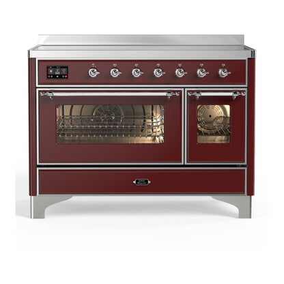 ILVE Majestic III 48-Inch Induction Range with 6 Induction Elements, 5.02 cu. ft. Oven, Burgundy with Chrome Trim, Triple Glass Door, UMIB48NR3BUC