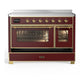 ILVE Majestic III 48-Inch Induction Range with 6 Induction Elements, 5.02 cu. ft. Oven, Burgundy with Brass Trim, Triple Glass Door, UMIB48NR3BUG