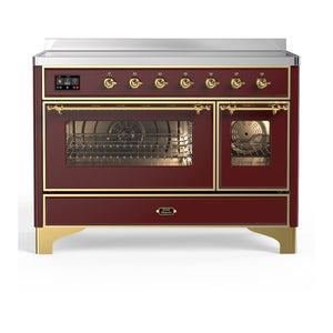 ILVE Majestic III 48-Inch Induction Range with 6 Induction Elements, 5.02 cu. ft. Oven, Burgundy with Brass Trim, Triple Glass Door, UMIB48NR3BUG