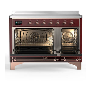 ILVE Majestic III 48-Inch Induction Range with 6 Induction Elements, 5.02 cu. ft. Oven, Burgundy with Copper Trim, Triple Glass Door, UMIB48NR3BUP