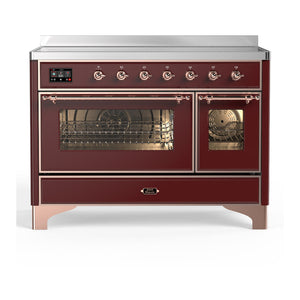 ILVE Majestic III 48-Inch Induction Range with 6 Induction Elements, 5.02 cu. ft. Oven, Burgundy with Copper Trim, Triple Glass Door, UMIB48NR3BUP