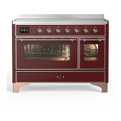 ILVE Majestic III 48-Inch Induction Range with 6 Induction Elements, 5.02 cu. ft. Oven, Burgundy with Copper Trim, Triple Glass Door, UMIB48NR3BUP