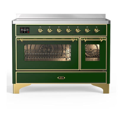 ILVE Majestic III 48-Inch Induction Range with 6 Induction Elements, 5.02 cu. ft. Oven, Emerald Green with Brass Trim, Triple Glass Door, UMIB48NR3EGG