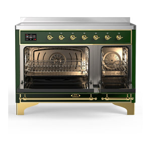 ILVE Majestic III 48-Inch Induction Range with 6 Induction Elements, 5.02 cu. ft. Oven, Emerald Green with Brass Trim, Triple Glass Door, UMIB48NR3EGG