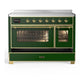 ILVE Majestic III 48-Inch Induction Range with 6 Induction Elements, 5.02 cu. ft. Oven, Emerald Green with Brass Trim, Triple Glass Door, UMIB48NR3EGG