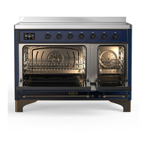 ILVE Majestic III 48-Inch Induction Range with 6 Induction Elements, 5.02 cu. ft. Oven, Mightnight Blue with Burnished Trim, Triple Glass Door, UMIB48NR3MBB