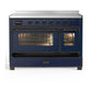 ILVE Majestic III 48-Inch Induction Range with 6 Induction Elements, 5.02 cu. ft. Oven, Mightnight Blue with Burnished Trim, Triple Glass Door, UMIB48NR3MBB