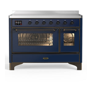 ILVE Majestic III 48-Inch Induction Range with 6 Induction Elements, 5.02 cu. ft. Oven, Mightnight Blue with Burnished Trim, Triple Glass Door, UMIB48NR3MBB