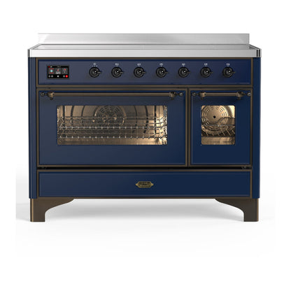 ILVE Majestic III 48-Inch Induction Range with 6 Induction Elements, 5.02 cu. ft. Oven, Mightnight Blue with Burnished Trim, Triple Glass Door, UMIB48NR3MBB
