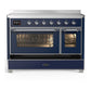 ILVE Majestic III 48-Inch Induction Range with 6 Induction Elements, 5.02 cu. ft. Oven, Mightnight Blue with Chrome Trim, Triple Glass Door, UMIB48NR3MBC