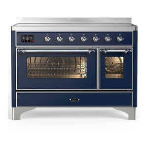 ILVE Majestic III 48-Inch Induction Range with 6 Induction Elements, 5.02 cu. ft. Oven, Mightnight Blue with Chrome Trim, Triple Glass Door, UMIB48NR3MBC