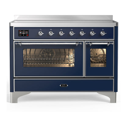 ILVE Majestic III 48-Inch Induction Range with 6 Induction Elements, 5.02 cu. ft. Oven, Mightnight Blue with Chrome Trim, Triple Glass Door, UMIB48NR3MBC