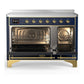 ILVE Majestic III 48-Inch Induction Range with 6 Induction Elements, 5.02 cu. ft. Oven, Mightnight Blue with Brass Trim, Triple Glass Door, UMIB48NR3MBG