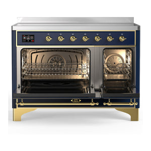 ILVE Majestic III 48-Inch Induction Range with 6 Induction Elements, 5.02 cu. ft. Oven, Mightnight Blue with Brass Trim, Triple Glass Door, UMIB48NR3MBG