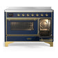 ILVE Majestic III 48-Inch Induction Range with 6 Induction Elements, 5.02 cu. ft. Oven, Mightnight Blue with Brass Trim, Triple Glass Door, UMIB48NR3MBG