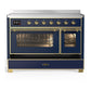 ILVE Majestic III 48-Inch Induction Range with 6 Induction Elements, 5.02 cu. ft. Oven, Mightnight Blue with Brass Trim, Triple Glass Door, UMIB48NR3MBG
