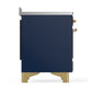 ILVE Majestic III 48-Inch Induction Range with 6 Induction Elements, 5.02 cu. ft. Oven, Mightnight Blue with Brass Trim, Triple Glass Door, UMIB48NR3MBG
