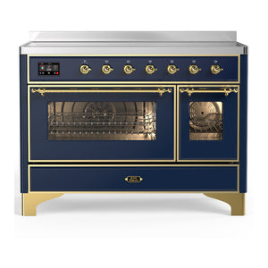 ILVE Majestic III 48-Inch Induction Range with 6 Induction Elements, 5.02 cu. ft. Oven, Mightnight Blue with Brass Trim, Triple Glass Door, UMIB48NR3MBG