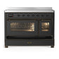 ILVE Majestic III 48-Inch Induction Range with 6 Induction Elements, 5.02 cu. ft. Oven, Matte Graphite with Burnished Trim, Triple Glass Door, UMIB48NR3MGB