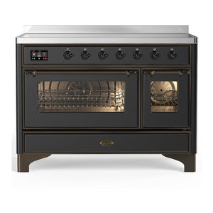 ILVE Majestic III 48-Inch Induction Range with 6 Induction Elements, 5.02 cu. ft. Oven, Matte Graphite with Burnished Trim, Triple Glass Door, UMIB48NR3MGB