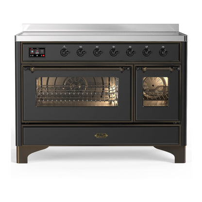 ILVE Majestic III 48-Inch Induction Range with 6 Induction Elements, 5.02 cu. ft. Oven, Matte Graphite with Burnished Trim, Triple Glass Door, UMIB48NR3MGB