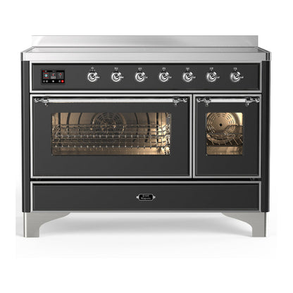 ILVE Majestic III 48-Inch Induction Range with 6 Induction Elements, 5.02 cu. ft. Oven, Matte Graphite with Chrome Trim, Triple Glass Door, UMIB48NR3MGC