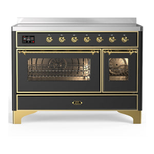 ILVE Majestic III 48-Inch Induction Range with 6 Induction Elements, 5.02 cu. ft. Oven, Matte Graphite with Brass Trim, Triple Glass Door, UMIB48NR3MGG