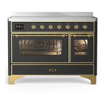 ILVE Majestic III 48-Inch Induction Range with 6 Induction Elements, 5.02 cu. ft. Oven, Matte Graphite with Brass Trim, Triple Glass Door, UMIB48NR3MGG