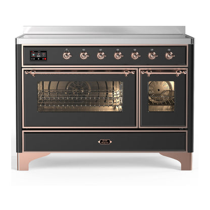 ILVE Majestic III 48-Inch Induction Range with 6 Induction Elements, 5.02 cu. ft. Oven, Matte Graphite with Copper Trim, Triple Glass Door, UMIB48NR3MGP
